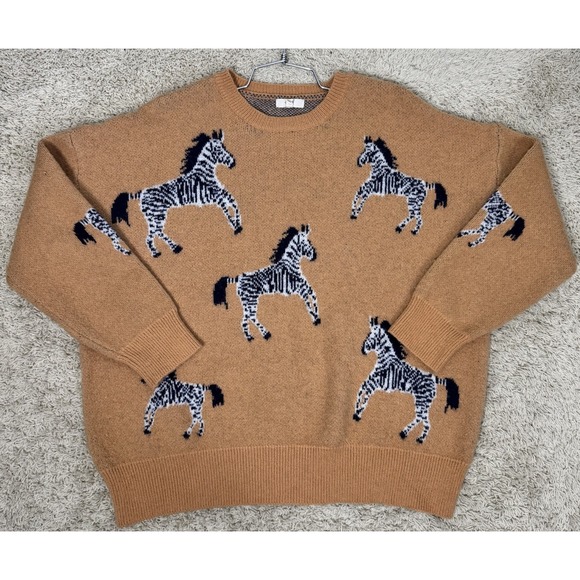 Easel Oversized Slouchy Zebra All Over Print Pullover Sweater Size L Soft Lounge - Picture 1 of 12